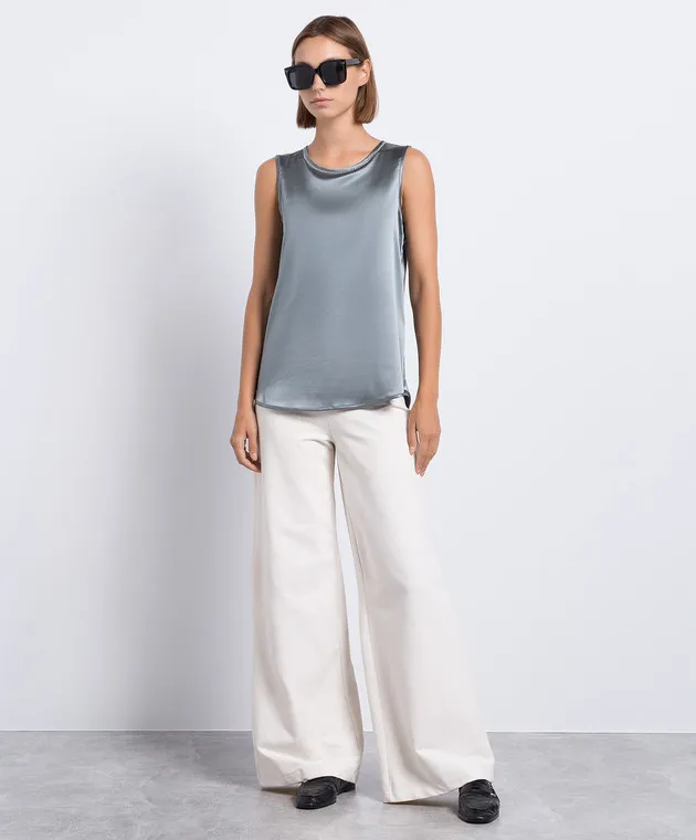 Peserico Gray silk top with monil chain