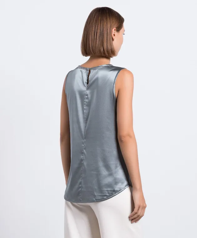 Peserico Gray silk top with monil chain